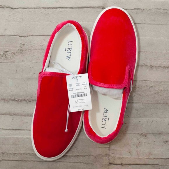 NWT J. Crew Velvet Road Trip Sneakers in Bright Rose size 8 - Picture 2 of 7